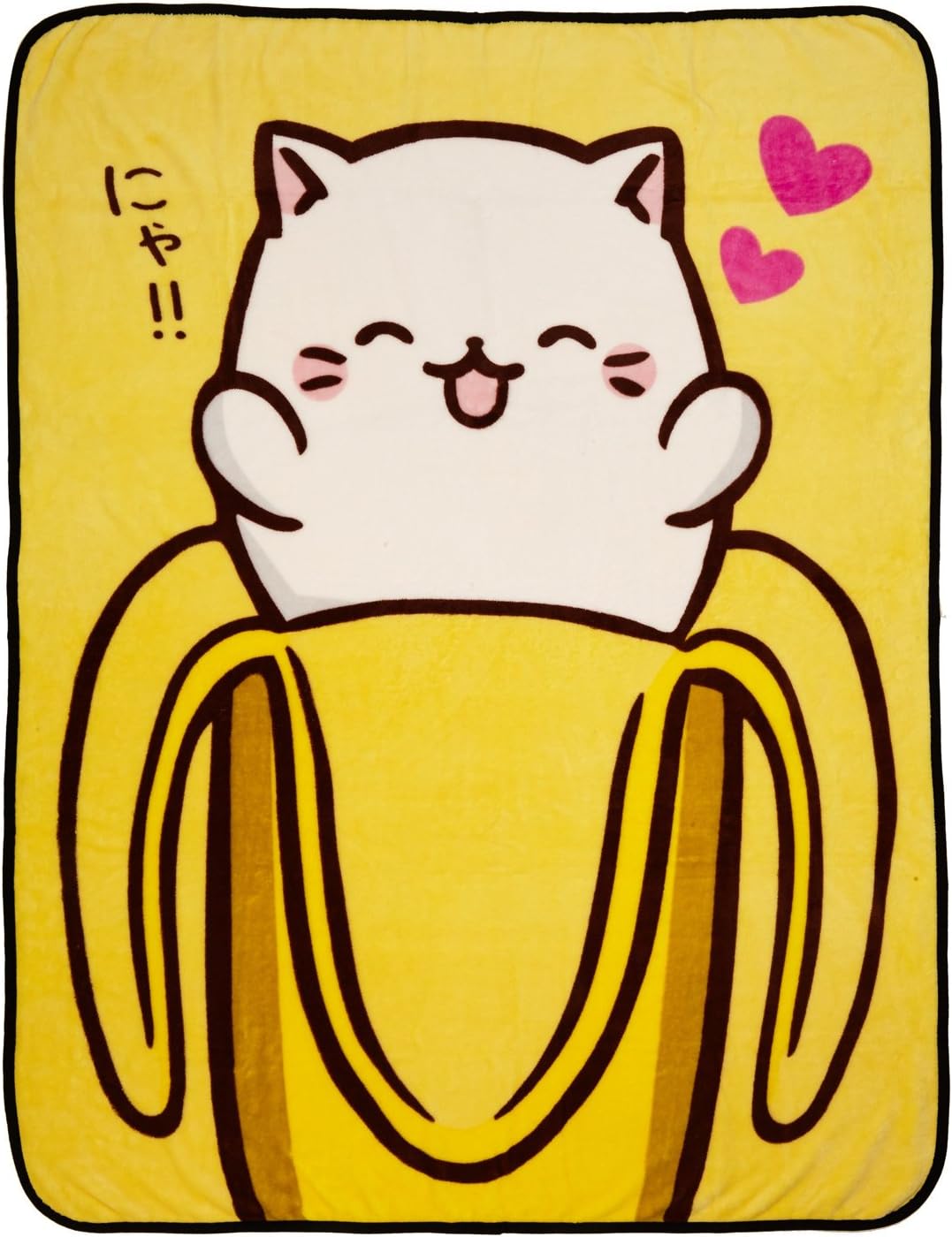 Bananya Cat in Banana Plush Throw Blanket 48" X 60"