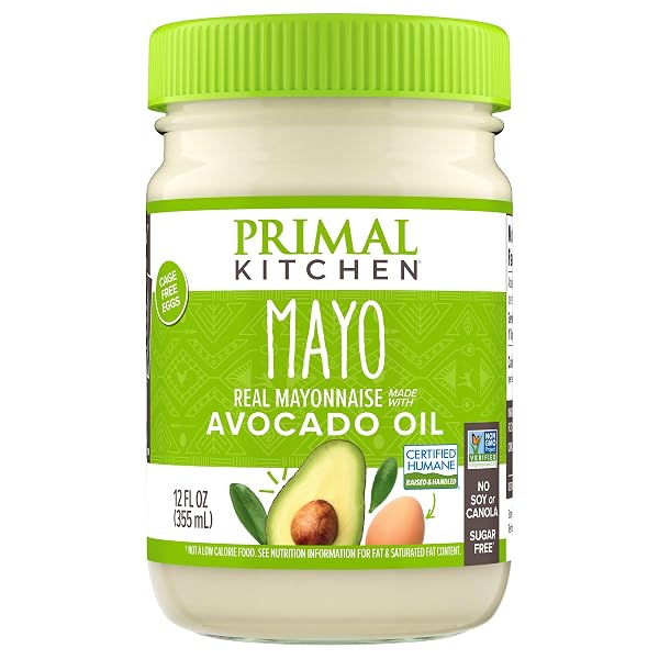 PRIMAL KITCHEN MAYO MADE WITH AVOCADO OIL, WHOLE30 APPROVED, CERTIFIED PALEO, AND KETO CERTIFIED, 12 OUNCES.