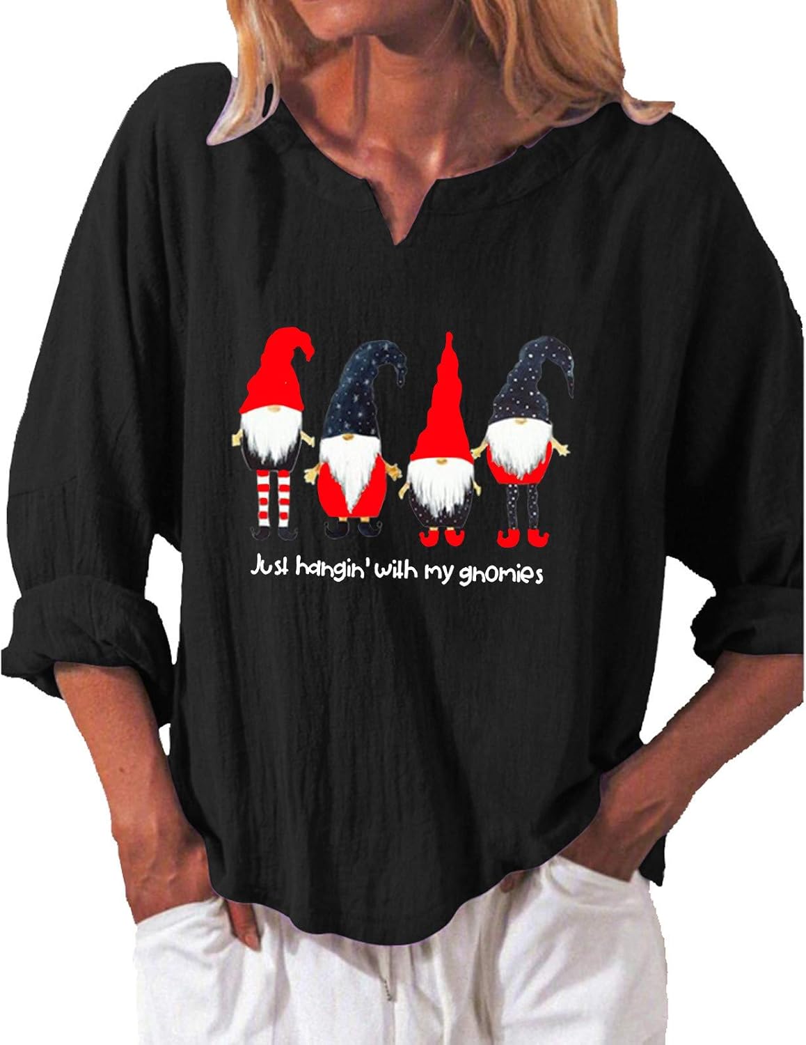Amazon.com: Women Christmas Tops Cute Xmas Gnome Print Blouse V Neck Short Sleeve Casual T-Shirt 