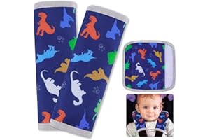 FIODAY Seat Belt Cover Pad for Baby, Soft Seatbelt Cushion Covers for Kids 2Pcs Car Seat Strap Shoulder Pads for All Car Seats, Stroller, High Chair,Blue Dinosaur