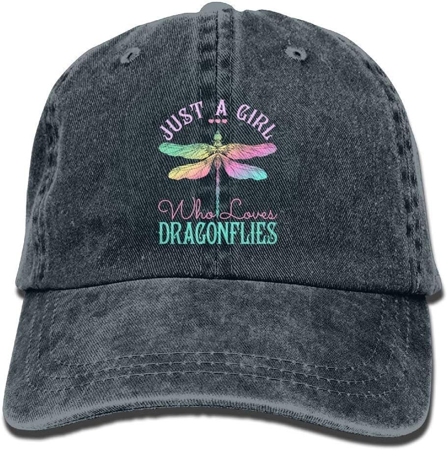 Just A Girl Who Love Dragonfly Denim Hat Adjustable Mens Low Baseball Hat