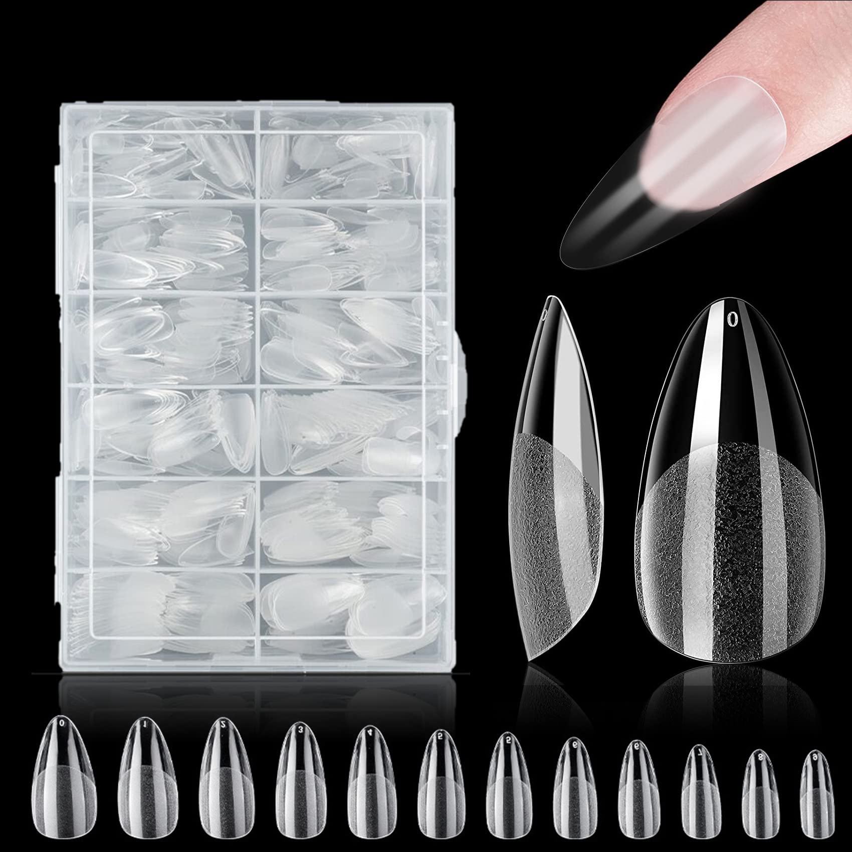 Almond Nail Tips - 420PCS Clear Nail Tips, ZAHRVIA Soft Gel Full Cover Nail Tip for Soak Off Nail Extensions kit - False Nails Acrylic 12 Sizes (Medium Almond) — image 1