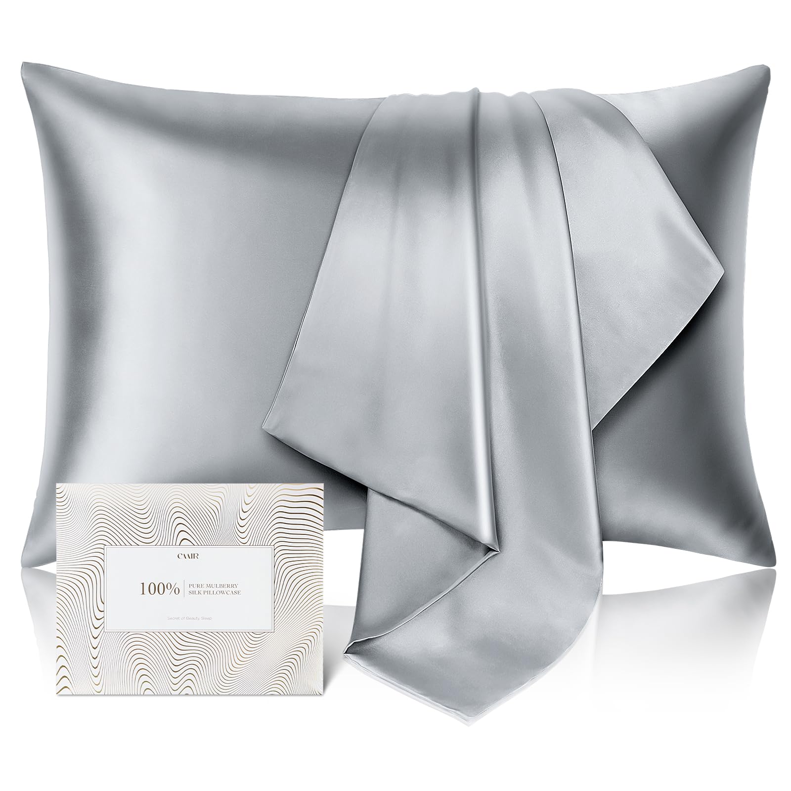View 1 of 100% Pure Mulberry Silk Pillowcase for Hair and Skin - Allergen Resistant Dual Sides,600 Thread Count Silk Bed Pillow Cases with Hidden Zipper,1pc,King Size,Medium Grey