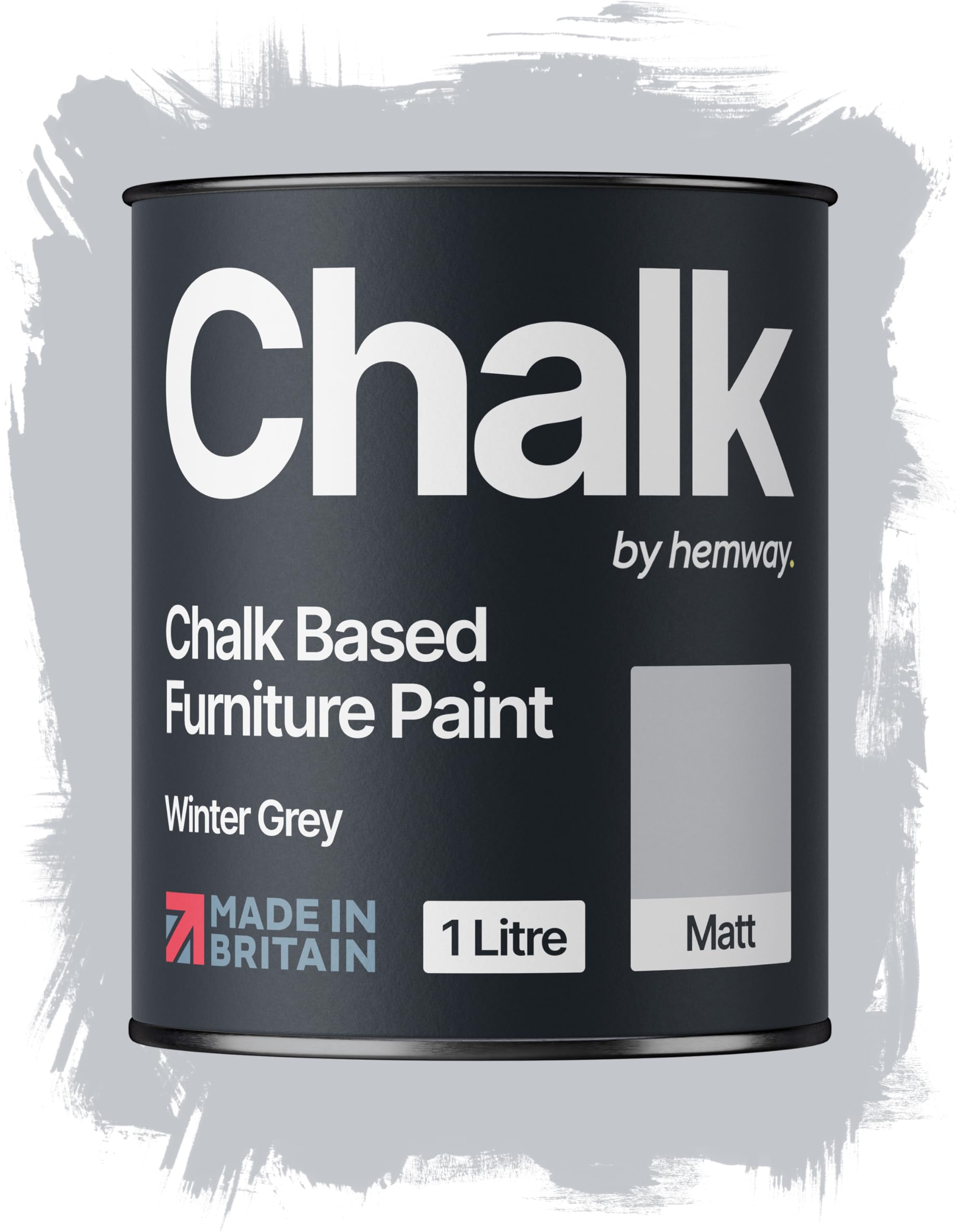 Hemway Chalk Based Furniture Paint, Winter Grey 1L, Matt Finish Shabby Chic, Chalk Paint Furniture & Walls, Quick Dry & 1 Coat