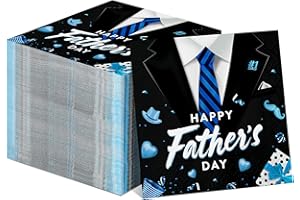Teling 100 Pieces Happy Fathers Day Napkins 3 Ply Disposable Paper Blue Tie Cocktail Napkins Father's Day Gifts Daddy Day Paper Towels Decoration for Father's Day Party Supplies (Suit Style)