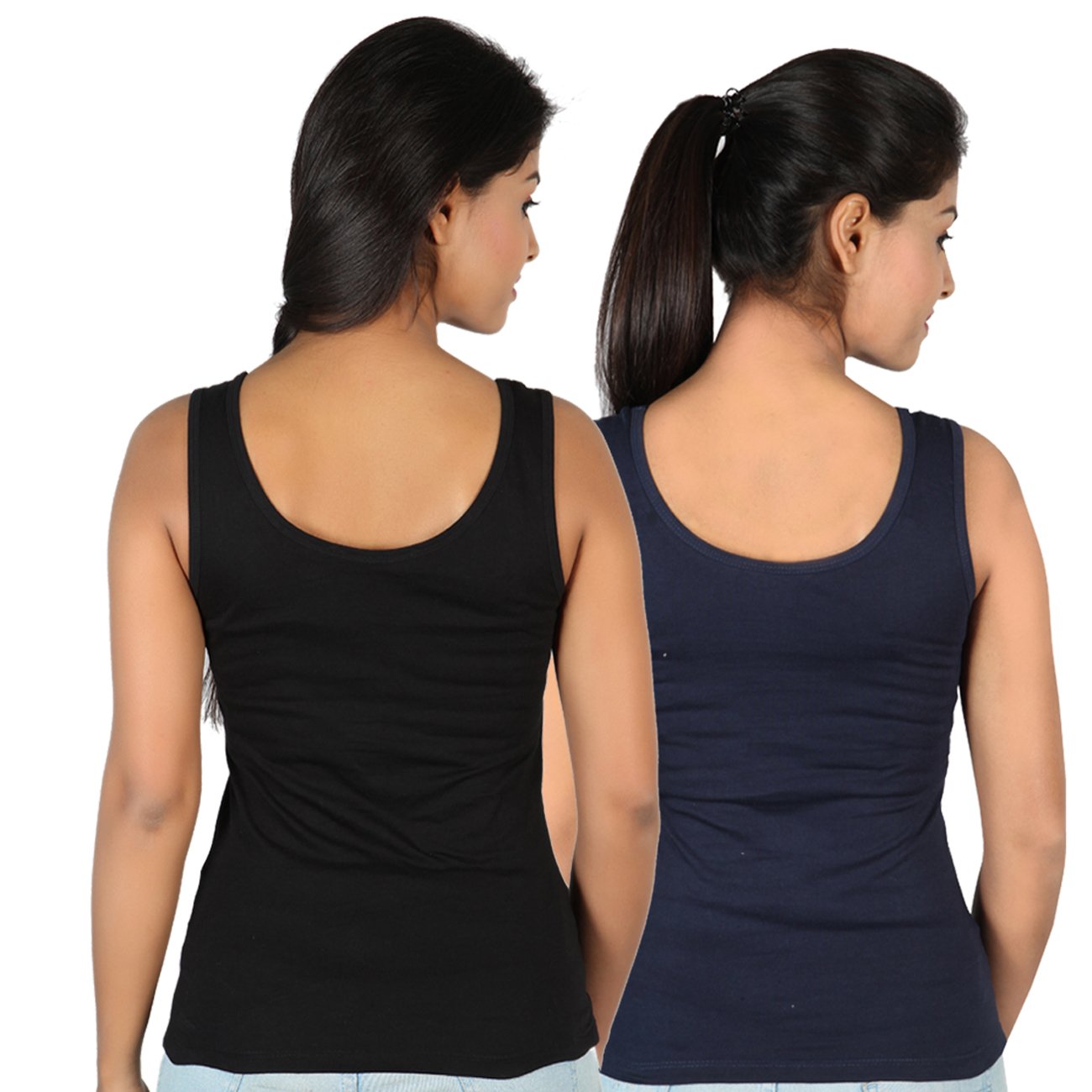 letizia women's round neck tank top pack of 2 (blue & black)