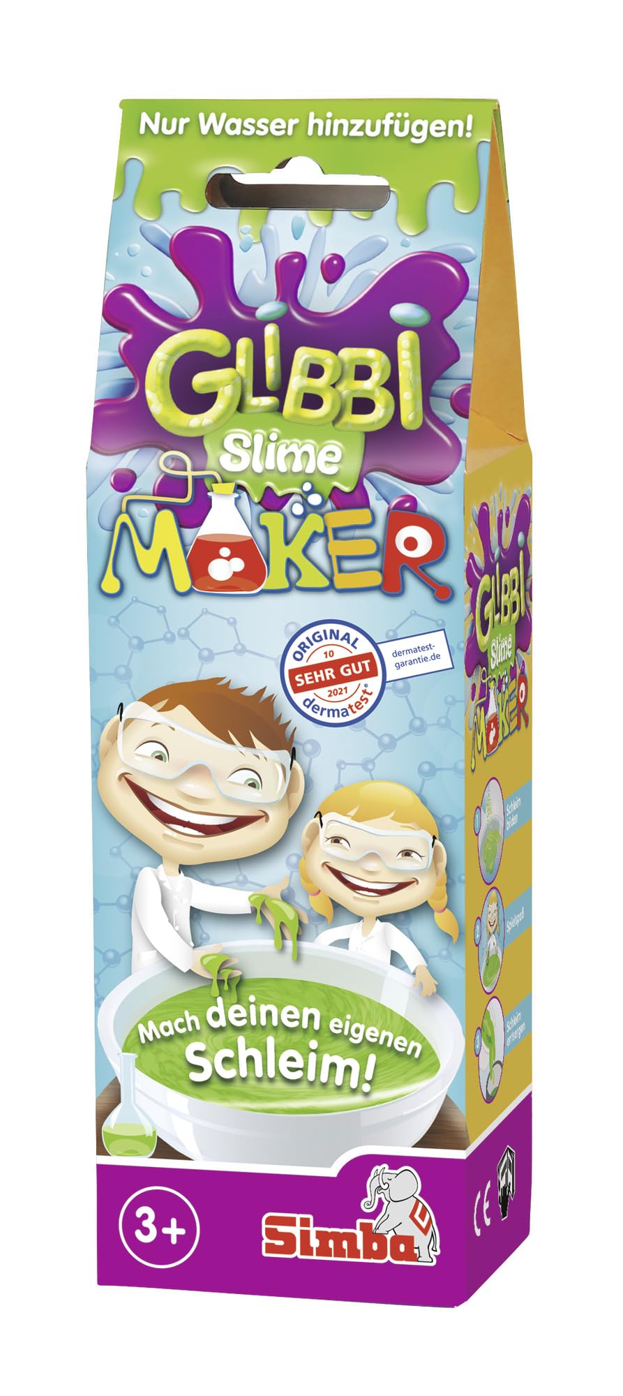 Simba 105953226 - Glibbi Slime Maker, 3 Assorted Designs, Only One Item , Powder Transforms Water into Slime, Slime, Stir in a Bowl, Experiment, 50 g, from 3 Years