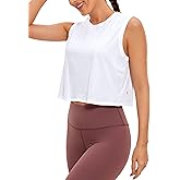 CRZ YOGA Pima Cotton Cropped Tank Workout Crop Tops for Women Sleeveless Athletic Loose Yoga Shirts