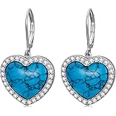 PEIMKO 925 Sterling Silver Heart Turquoise Exquisite Dangle Earrings Boho Style Earrings Jewelry Gifts for Women Mother