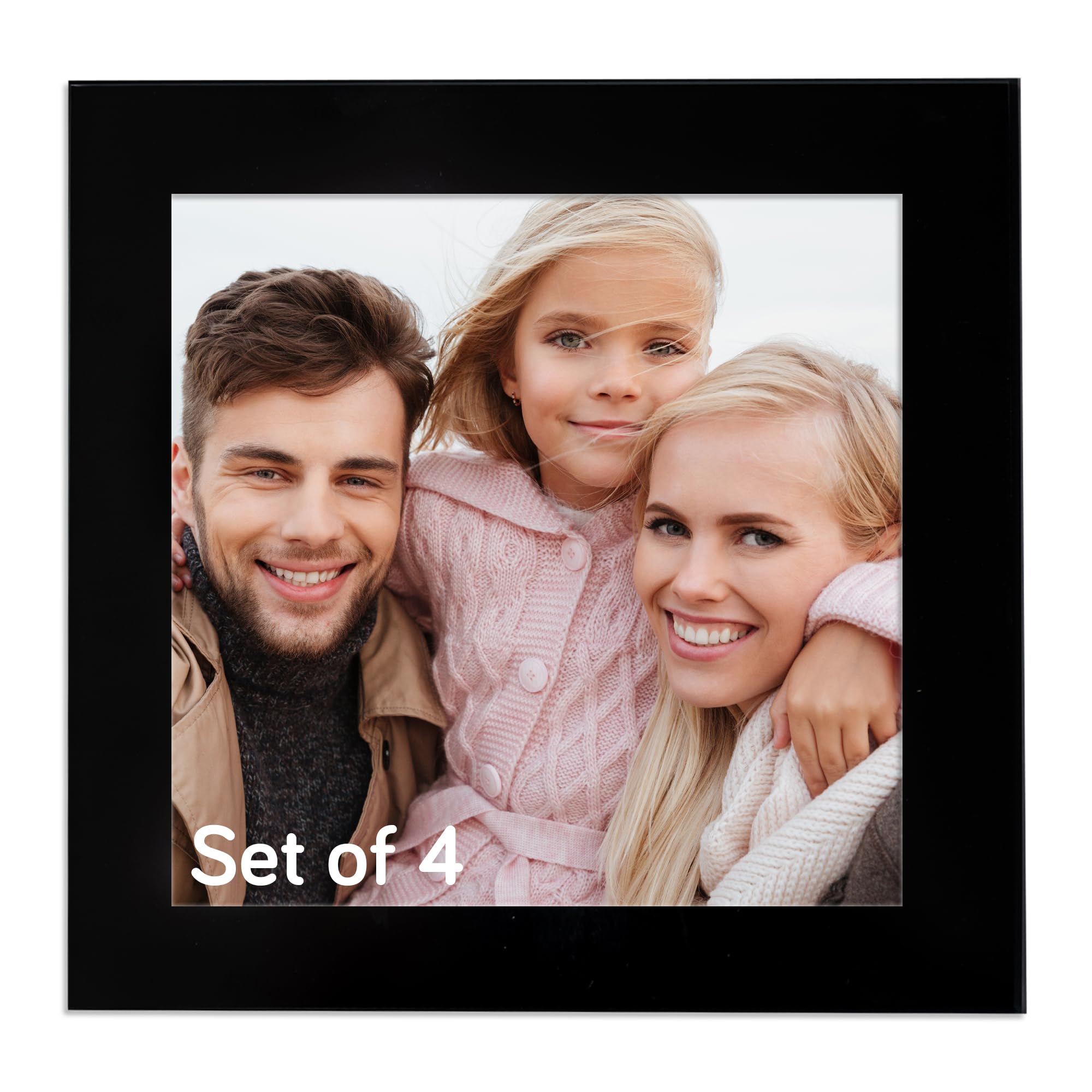 Coasters, Photo Frame 8 x 8 cm (3.1 x 3.1 inch) Coasters Set of 4, Toughened Safety Glass Coaster, Non Slip Personalised Coaster or Home Decor (Black)