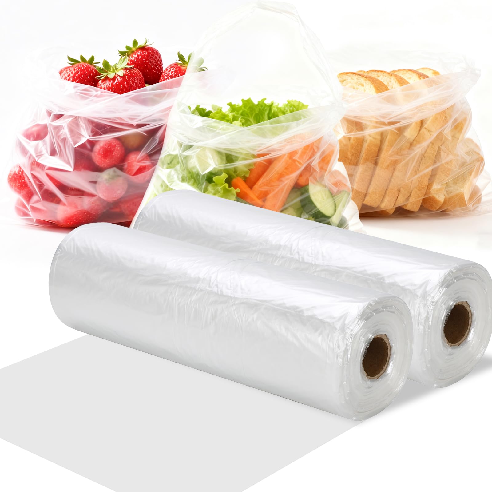 Photo 1 of 10" X 14" Food Storage Bags, 2 Rolls Clear Plastic Produce Bags, 1000 Grocery Bags for Bread, Fruits, Vegetables, Kitchen, Market (1000 bags)
