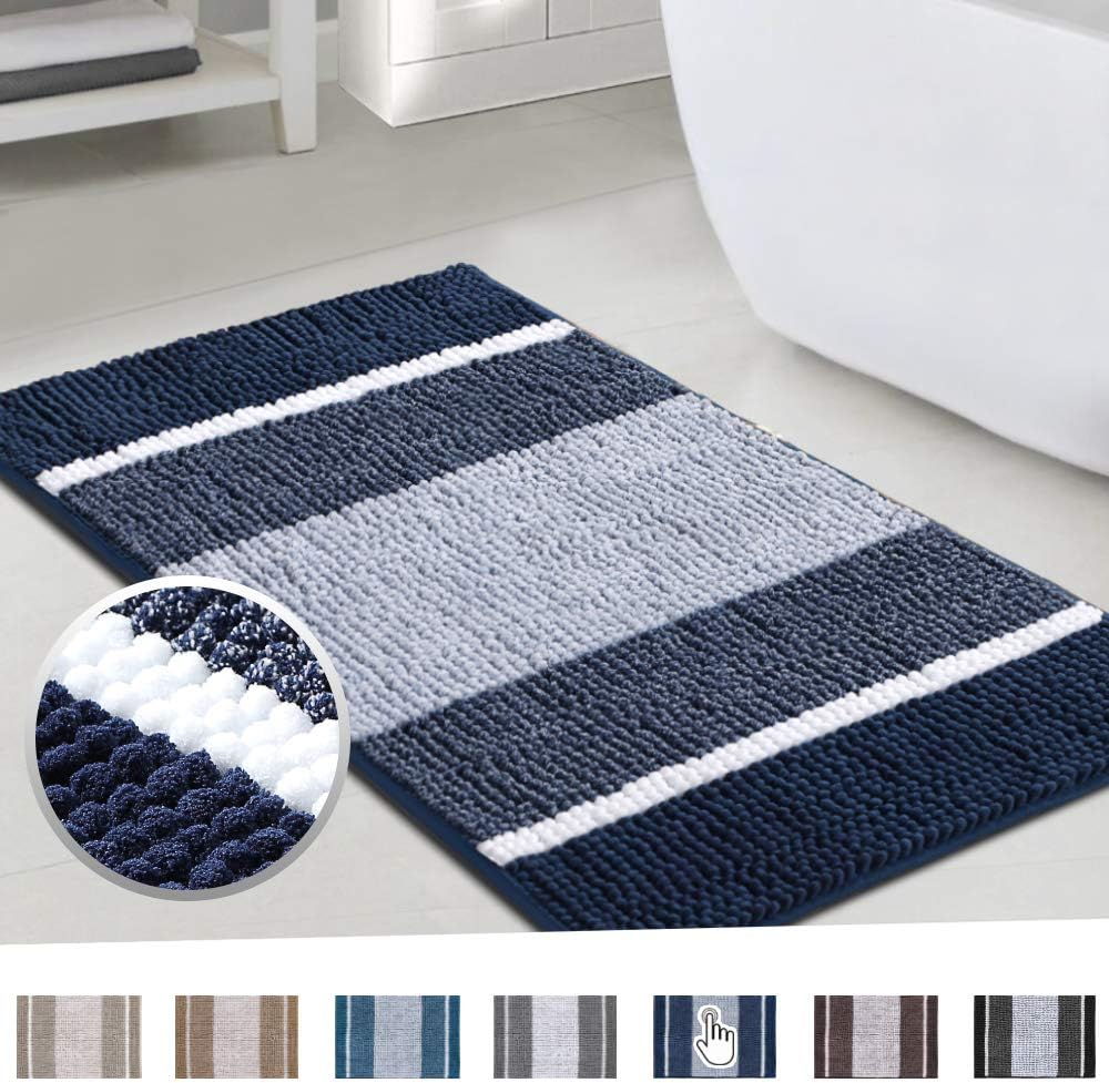 Super Absorbent Tufted Chenille Rug with Non Slip Backing, Gradient Taupe Stripe Pattern Microfiber Bath Rug, Machine Washable Thick Bathroom Floor Mat for Tub Shower, (20×32 inch, Taupe): Home & Kitchen
