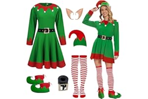 Gumyawl 6Pcs Womens Christmas Elf Costume Adult Santa Helper Costume Christmas Dress Accessory for Xmas Fancy Outfit Party