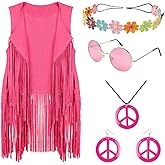PROMOTED TO BIG SISTER 60s 70s Outfits for Women Disco Hippie Clothes Woman Peace Sign Earring Headband Fringe Vest