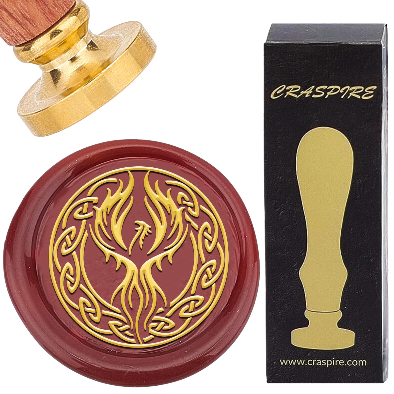 CRASPIRE Phoenix Wax Seal Stamp Celtic Knot Sealing Stamps 30mm Removable Gold Brass Head with Rosewood Handle Fire Bird Wax Stamper for Gift Wrapping Wedding Invitations Envelopes Cards Wine Packages