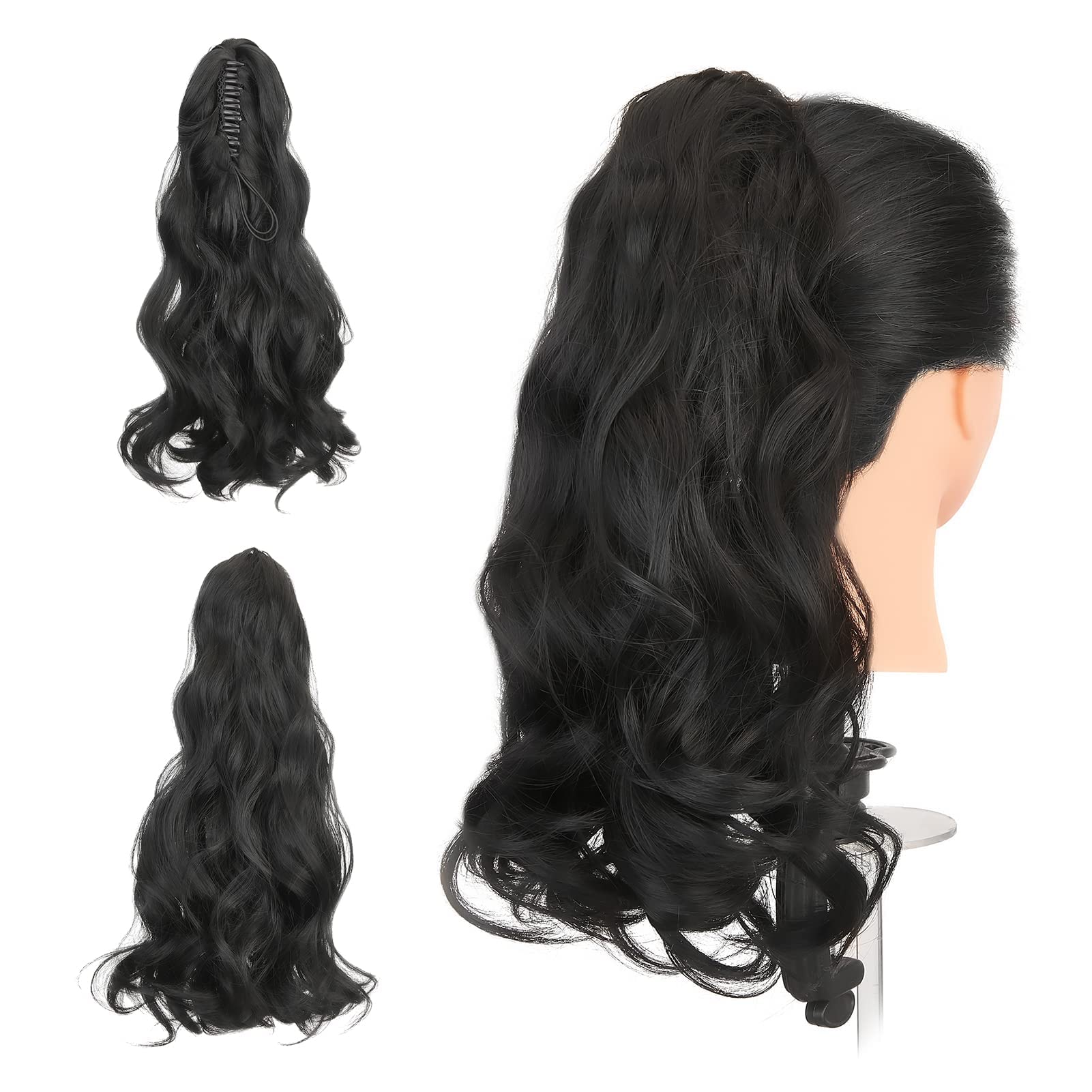 Gairyan 18" Black Clip in Ponytail Hair Extensions Curly Wave Ponytail Extension Claw on Pony tails Long Wavy Synthetic Hairpieces for Women — image 1