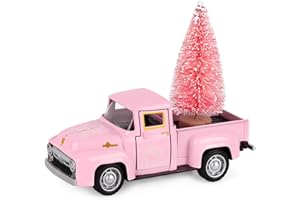 Atiloy Pink Truck with Mini Pink Tree Christmas Snowflakes Metal Truck Vintage Home Tiered Tray Decor for Christmas Tables Home Kitchen Mantel Shelf Bookshelf Coffee Mini Diecast Trucks Decorations