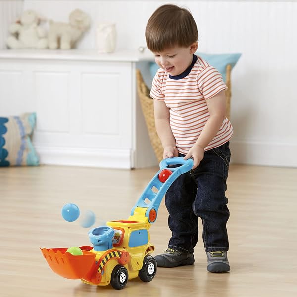 VTECH POP-A-BALLS PUSH AND POP BULLDOZER, YELLOW