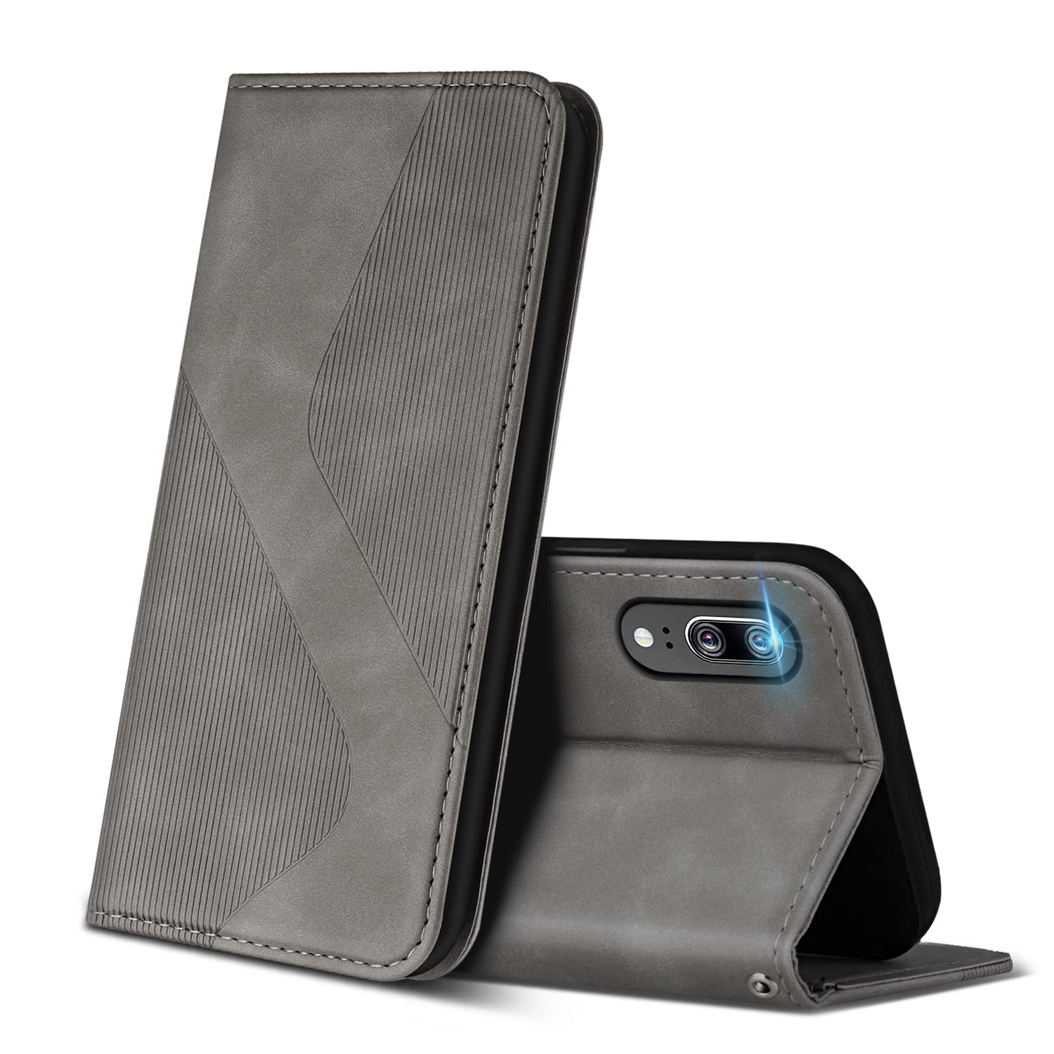 ZONNAVI Case Compatible with Huawei P20, Premium PU Leather Wallet Case with [Card Slots] [Viewing Stand], Shockproof Flip Cover for Huawei P20 (Grey) — image 1
