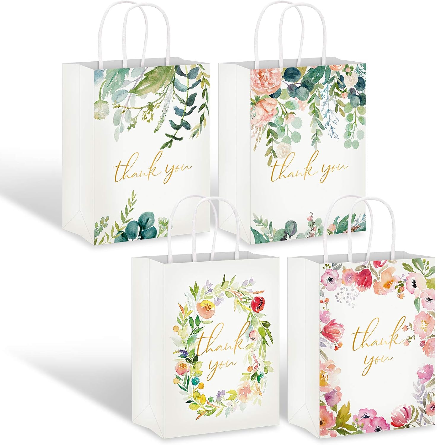 Whaline 16Pcs Floral Design Small Thank You Bags Thank You Party Bags Small Paper Bags White Kraft Paper Bags Party Favor Bags for Wedding Birthday Baby Shower Party Favors 6.3 x 8.7 x 3.1inch : Office Products