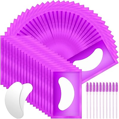 URAQT Eye Gel Pads and Patches 50 Pairs 10 Brushes Premium Lint-Free Purple