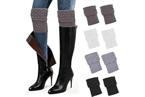 4 Pairs Womens Winter Boot Socks Loritta Crochet Knitted Boot Cuffs Short Leg Warmers Topper Sock for Girls Women
