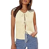 Yousify Women’s Tie Front Sweater Vest 2025 Sleeveless Crochet Knit Summer Y2K Going Out Tops