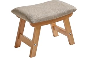Aibiju Foot Rest Ottoman 15.8x10x11.4 inch, Small Foot Stool Ottoman, Wooden Step Stool with Soft Cushion for Living Room Bedroom and Kitchen (Khaki Cover+Natural Wood Legs) YD-1358
