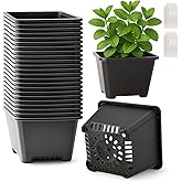 Tulpeed 25 Packs Square Nursery Pots for Plants 4 Inch Succulent Plant Pots Set Plastic Seedling Starting Pots with Drainage Holes Nursery Pots Variety Pack Flower pots Planter Seed Starter, Black