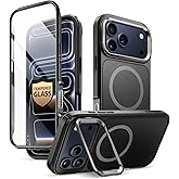 i-Blason for iPhone 17 Pro Max Case MagSafe with Stand [9H+ Tempered Glass Screen Protector] [Camera Control Button Cover] Military-Grade Protection Full-Body Heavy Duty Magnetic Case, Black