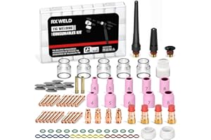 RX WELD 87PCS TIG Welding Accessories Torch Kit Stubby Gas Lens #10#12 lass Cup For WP-17/18/26
