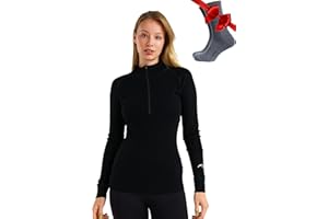 MERINO.TECH Merino Wool Base Layer Women - 100% Merino Half Zip Sweater Women Lite, Midweight, Heavyweight Thermal Shirts and Socks