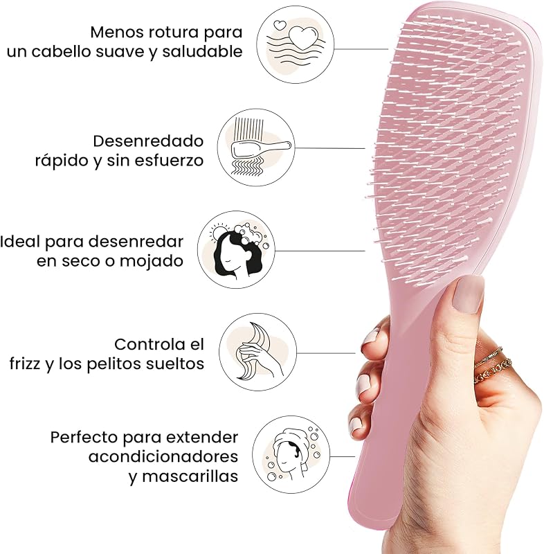 Ultimate Detangler Hairbrush - Cepillo Desenredante para Pelo Seco y Mojado - Apto para Todo Tipo de Cabello - Púas de Doble Altura para Menos Rotura y Sin Nudos - Rosa Millennial — foto 4 de 8