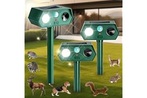 LRENQLLY 3 Pack 2024 Solar Ultrasonic in Repellent Defender Rat, Squirrel, Deer, Raccoon, Skunk, Rabbit, Mole, Dog, Cat, Waterproof with Motion Detector