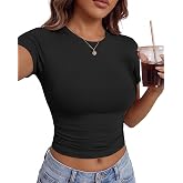 TNNZEET Basic Tees for Women Slim Fit Short Sleeve Tshirts Casual Clothes | Crewneck Crop, Soft Stretchy, Workout &amp; Gym&amp; Daily Wear, Fashion Clothing for Y2k Going Out, Compression Cute Summer Outfits