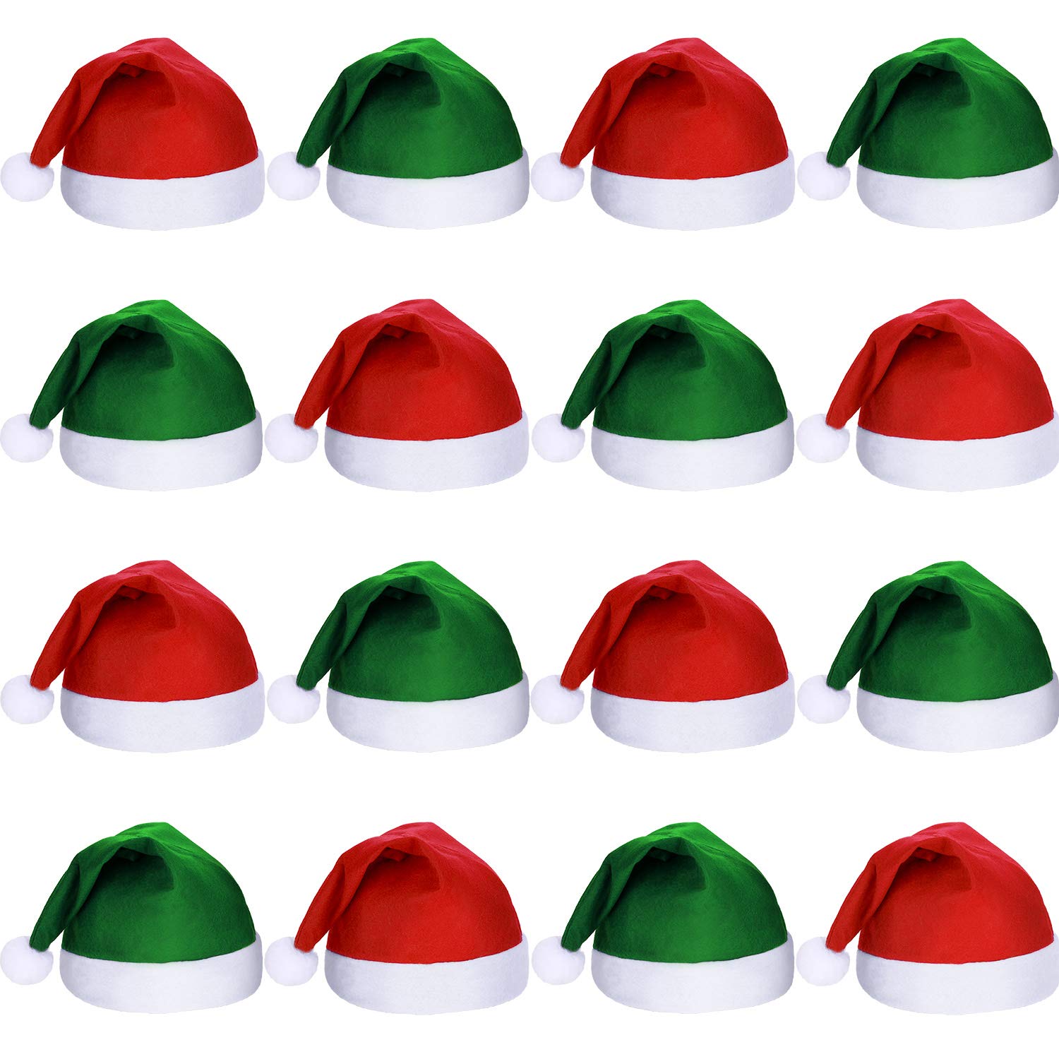 SATINIOR 16 Pieces Christmas Hat Bulk Santa Claus Hat Xmas Santa Non Woven Fabric Hats for Christmas Adult Party Decorations (Green and Red)