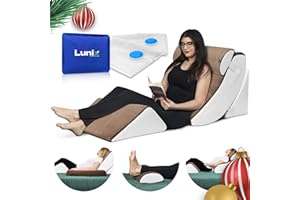 Lunix 4pcs Orthopedic Bed Wedge Pillow Set, Post Surgery Memory Foam for Back, Knee, Leg Pain Relief, Adjustable Sitting Pillow for Sleeping, Acid Reflux, GERD, with Hot Cold Pack, Brown/White