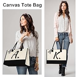 shenee Initial Canvas Tote Bag, Personalized Beach