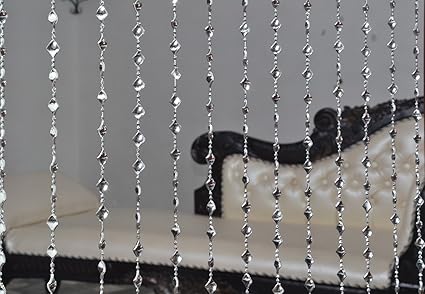 Pindia Fancy Kite Sparkling Plastic Strings Bead Hanging Curtain - 7ft, Silver