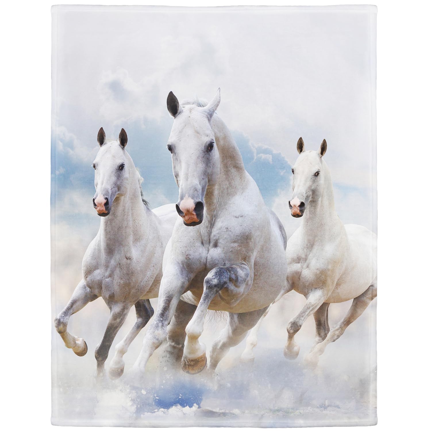 YISUMEI Blanket 150x200 cm Flannel Soft Fleece Blanket White Horse Running