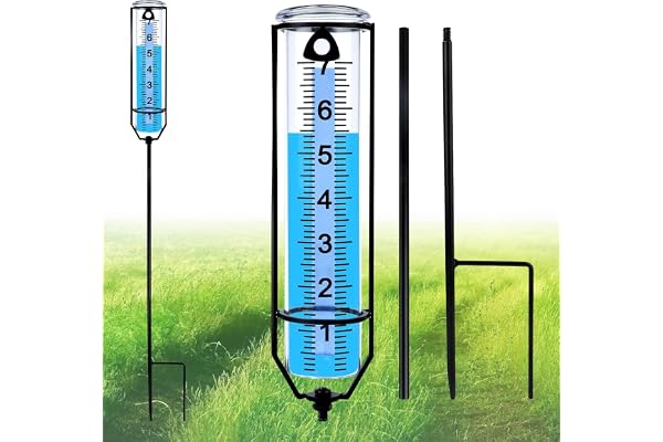 Rain Gauge for Outdoor, Freeze Proof Rain Guage Water Gauge for Rain Measure Gauge, Adjustable Height Rain Gauge with Stake,