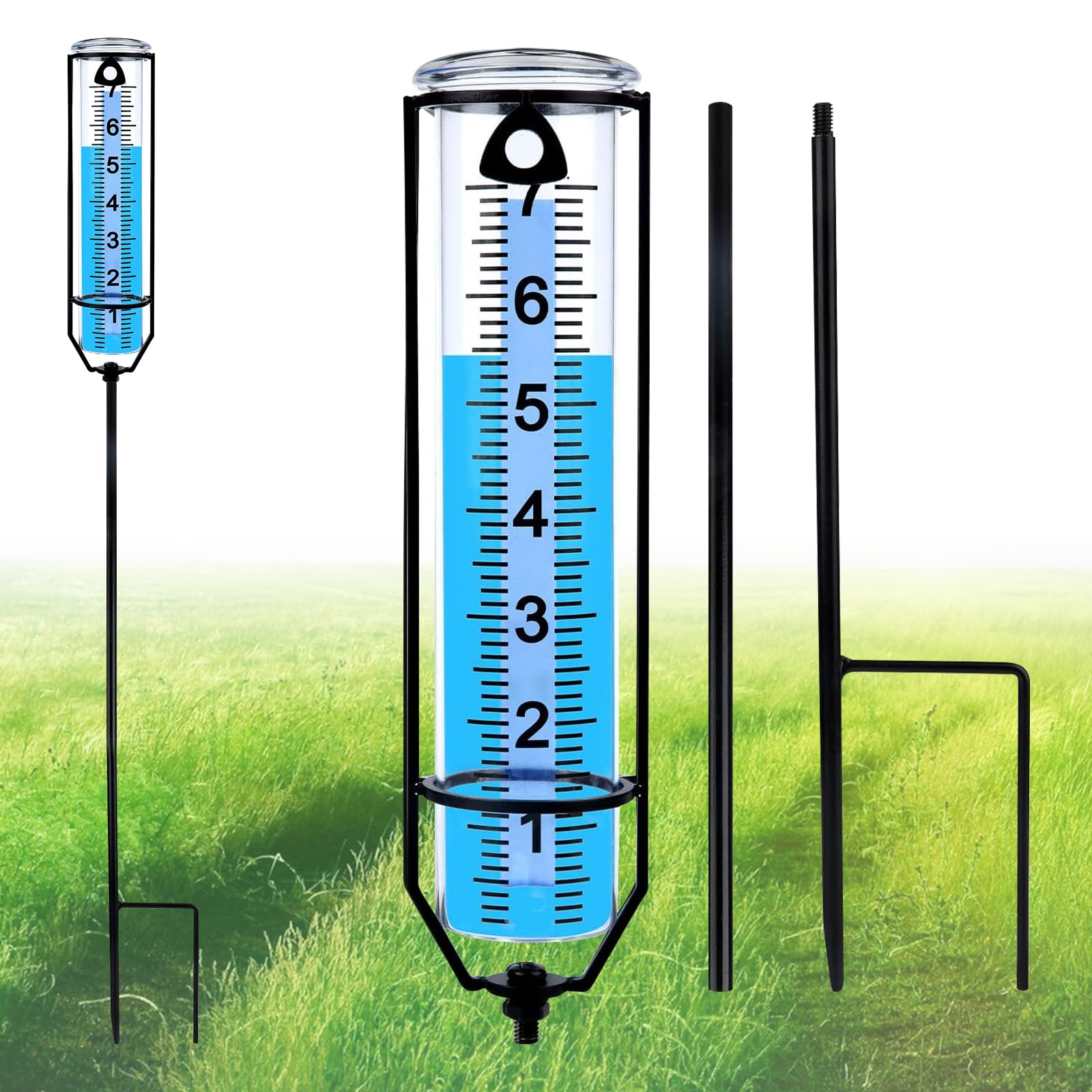 Rain Gauge for Outdoor, Freeze Proof Rain Guage Water Gauge for Rain Measure Gauge, Adjustable Height Rain Gauge with Stake, Plastic Rain Gauge for Yard Garden Lawn Decoration