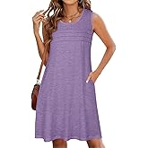 CHICGAL Womens Summer Dresses Casual Loose Pleated Front Tshirt Sleeveless Tank Sundresses with Pockets