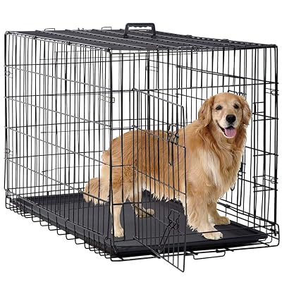 BestPet | Dog Crate | 48" | Black | Foldable Metal Kennel with Double Doors, Secure Slide-Bolt Latches, Leakproof Tray | Portable Dog Cage for Large Breeds | for Travel, Indoor & Outdoor Use