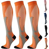 nemokamai Small Size Orange Compression Socks for Women Men Circulation Knee High 3 Pairs for Nurses, Running, Travel, Athletic