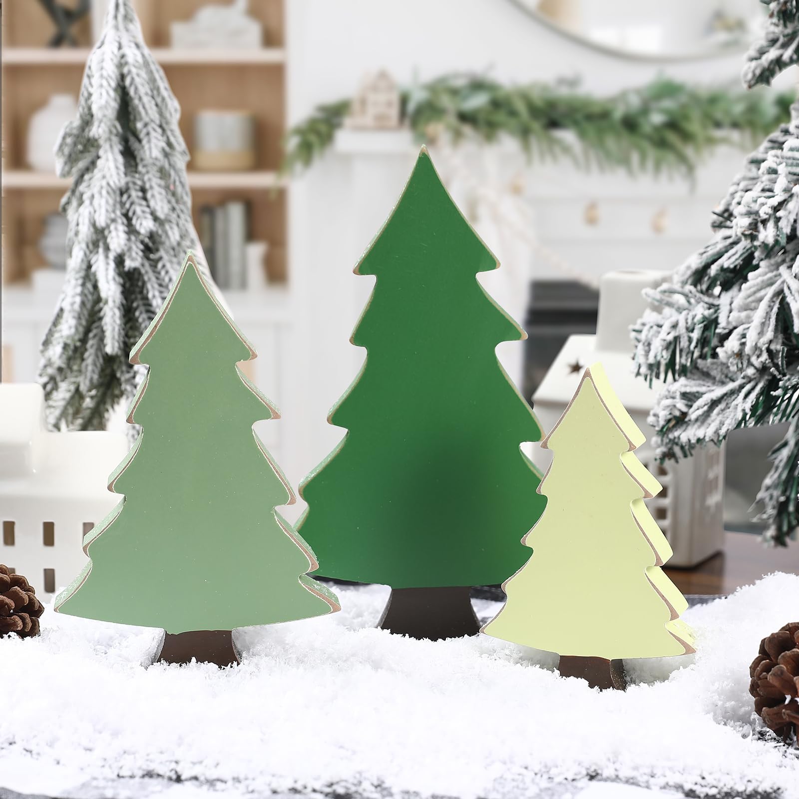 Photo 1 of Christmas Decorations-3PCS Wooden Christmas Tree Sign-Rustic Christmas Tree Centerpiece for Tabletop Tiered Tray Shelf Mantel Fireplace Decor