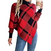 ZAFUL Women's Asymmetrical Turtleneck Poncho Sweaters Drop Shoulder Cable Knit Casual Pullover Sweater