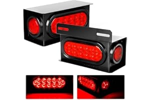 Cyfie Trailer Light Boxes, 2PCS Steel Waterproof Trailer Tail Lights with 2 Inch Red Round Side Marker Lights and 6 Inch Oval