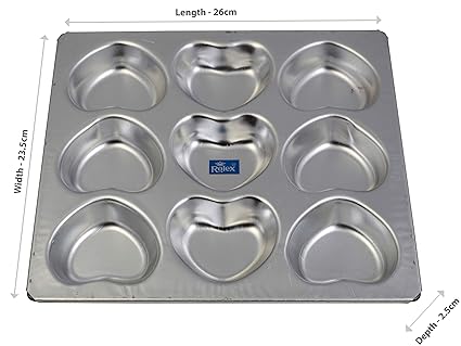 Rolex Aluminium Muffin Bakeware Tray Little Heart 9 Cavity