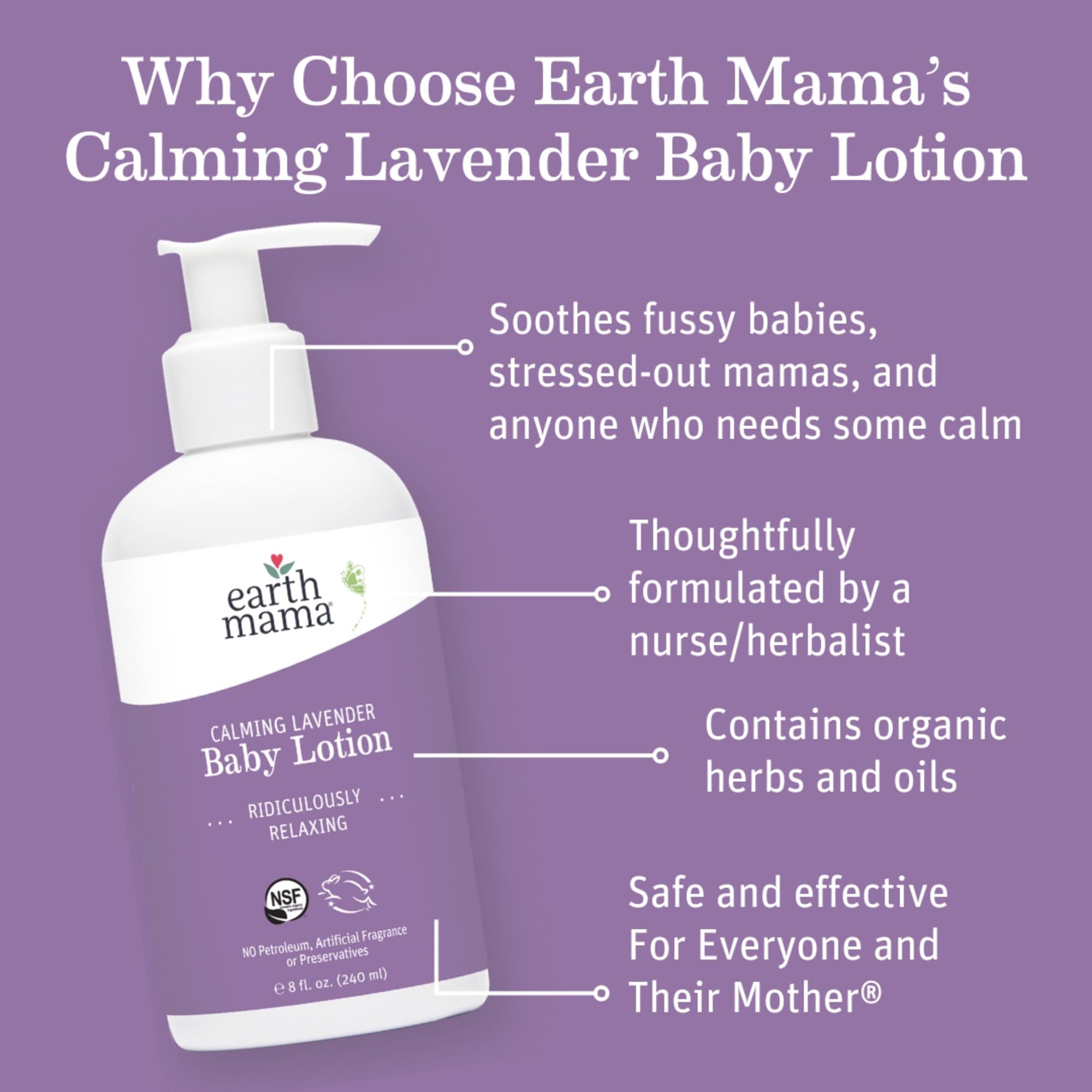 Earth Mama Calming Lavender Baby Lotion for Dry Skin, Calendula Cream